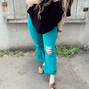 Teal Distressed Jeans